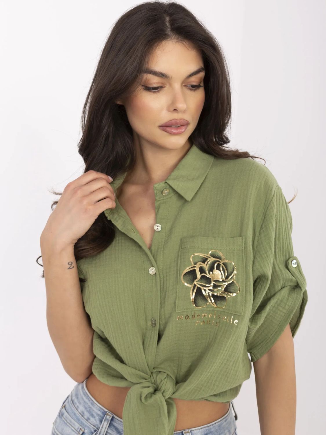 Stylish Khaki Shirt with 3/4 Sleeves