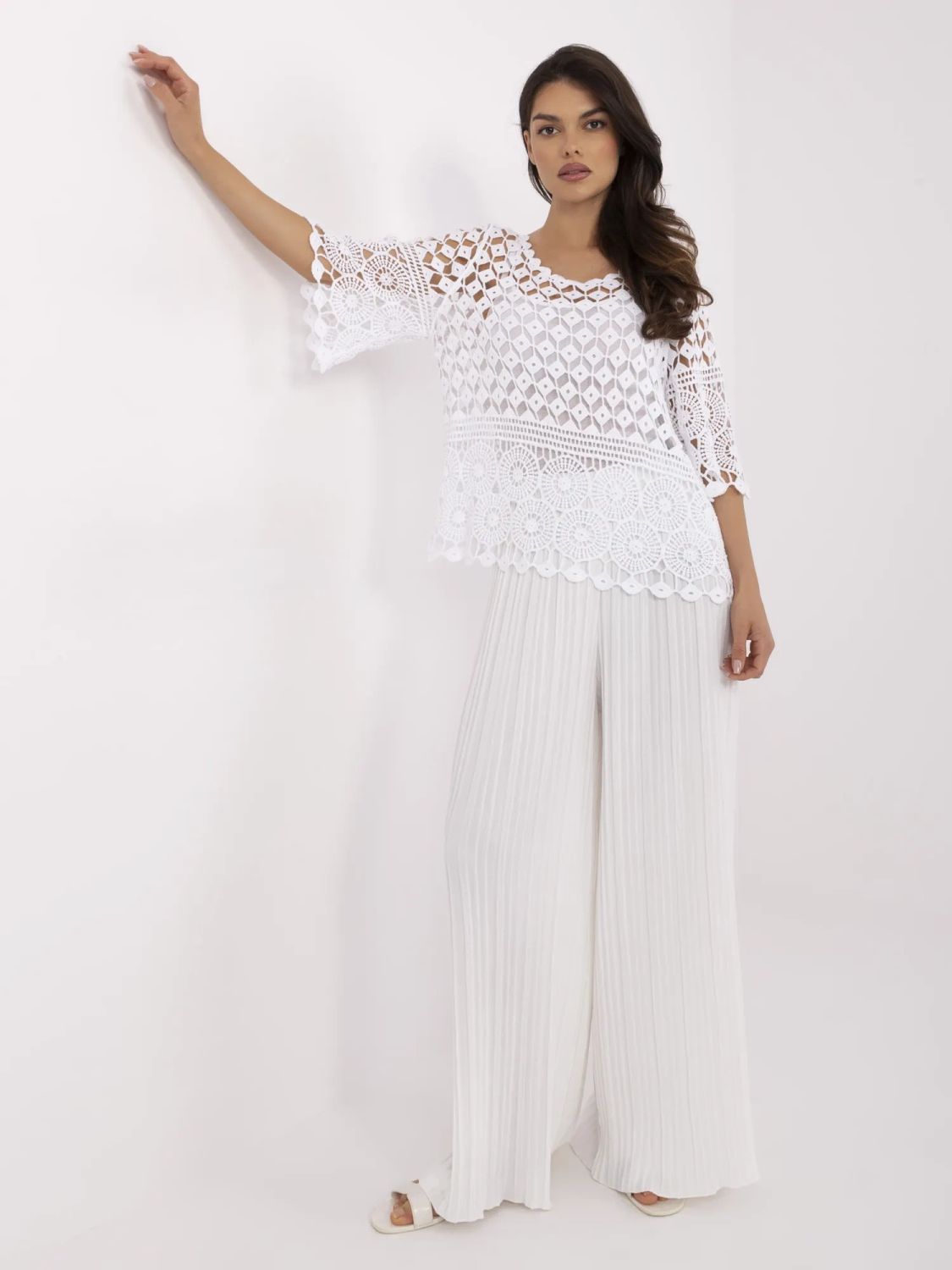 White Boho Blouse with 3/4 Sleeves