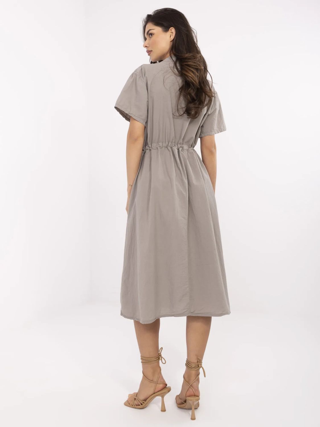 Beige Flared Dress with Short Sleeves