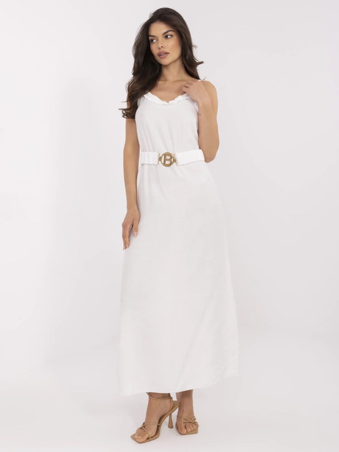 Maxi Dress with Belt in Ecru
