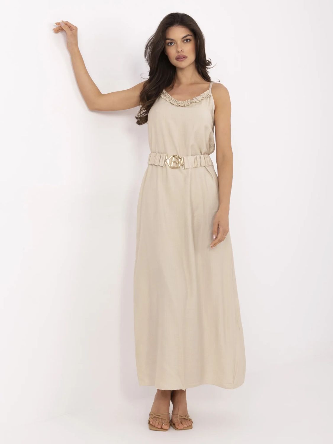 Beige Maxi Dress with Belt
