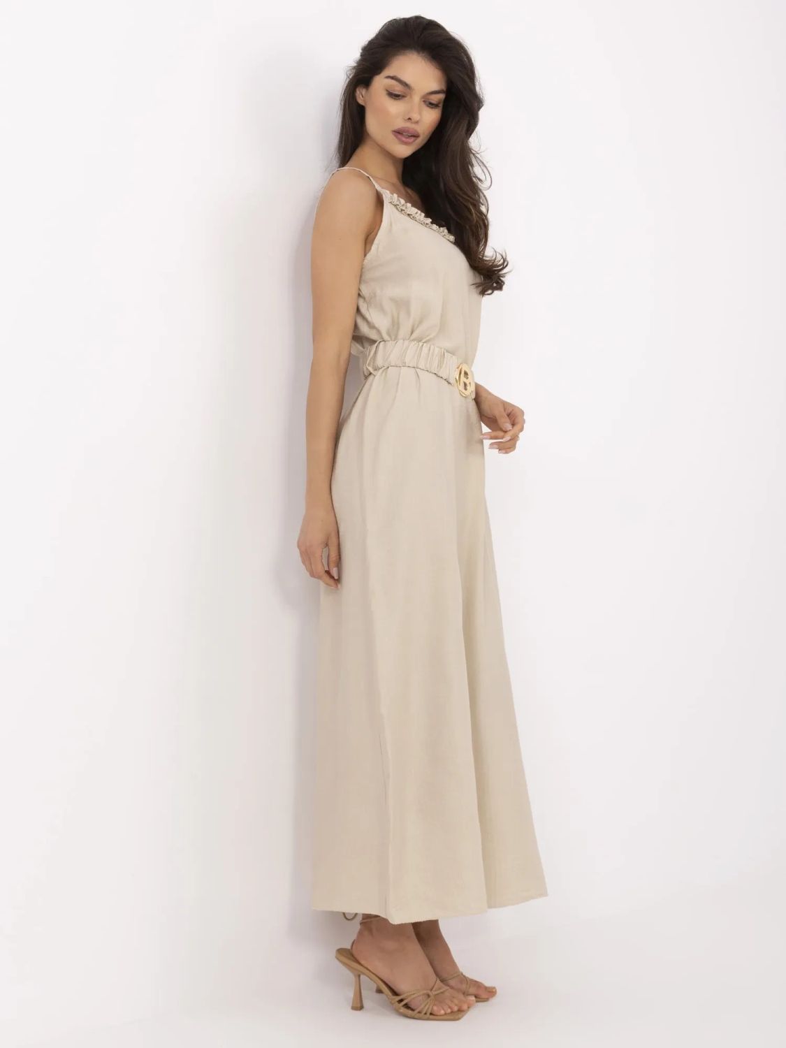 Beige Maxi Dress with Belt