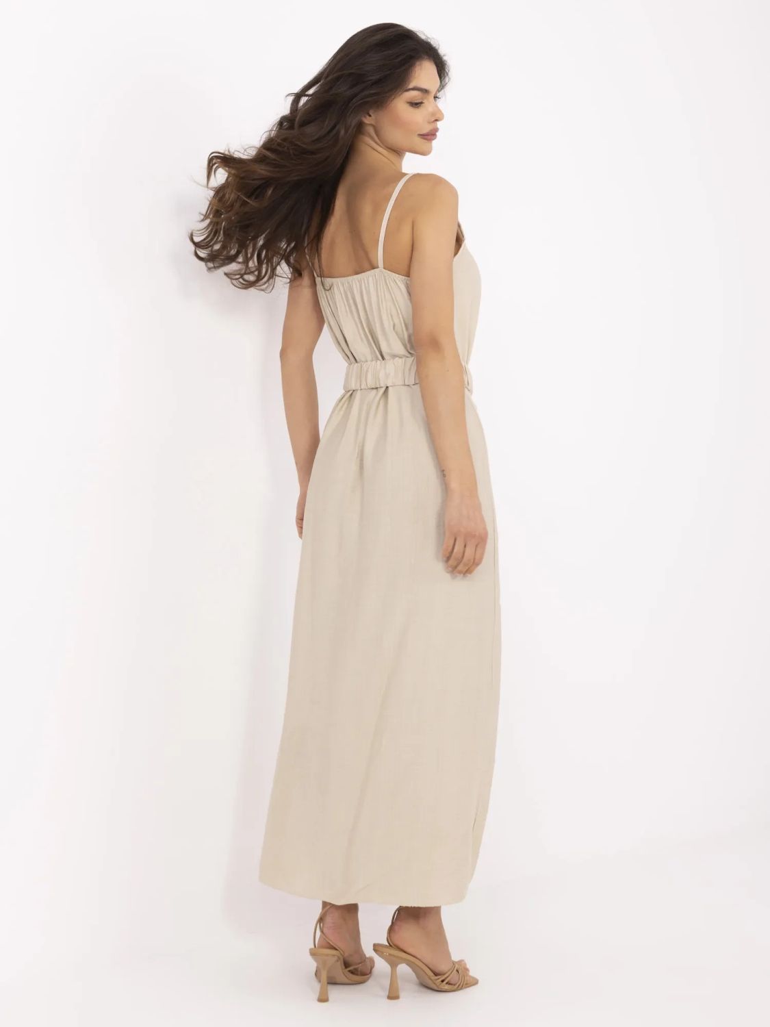 Beige Maxi Dress with Belt