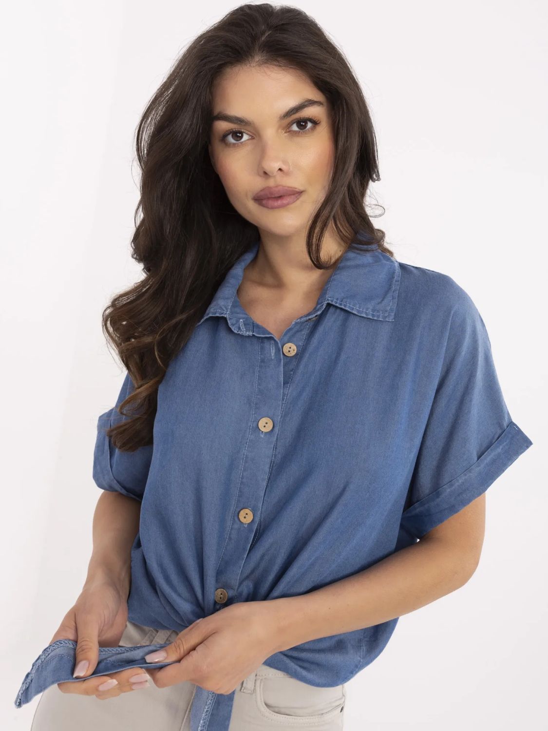 Elegant Blue Blouse Made of Tencel