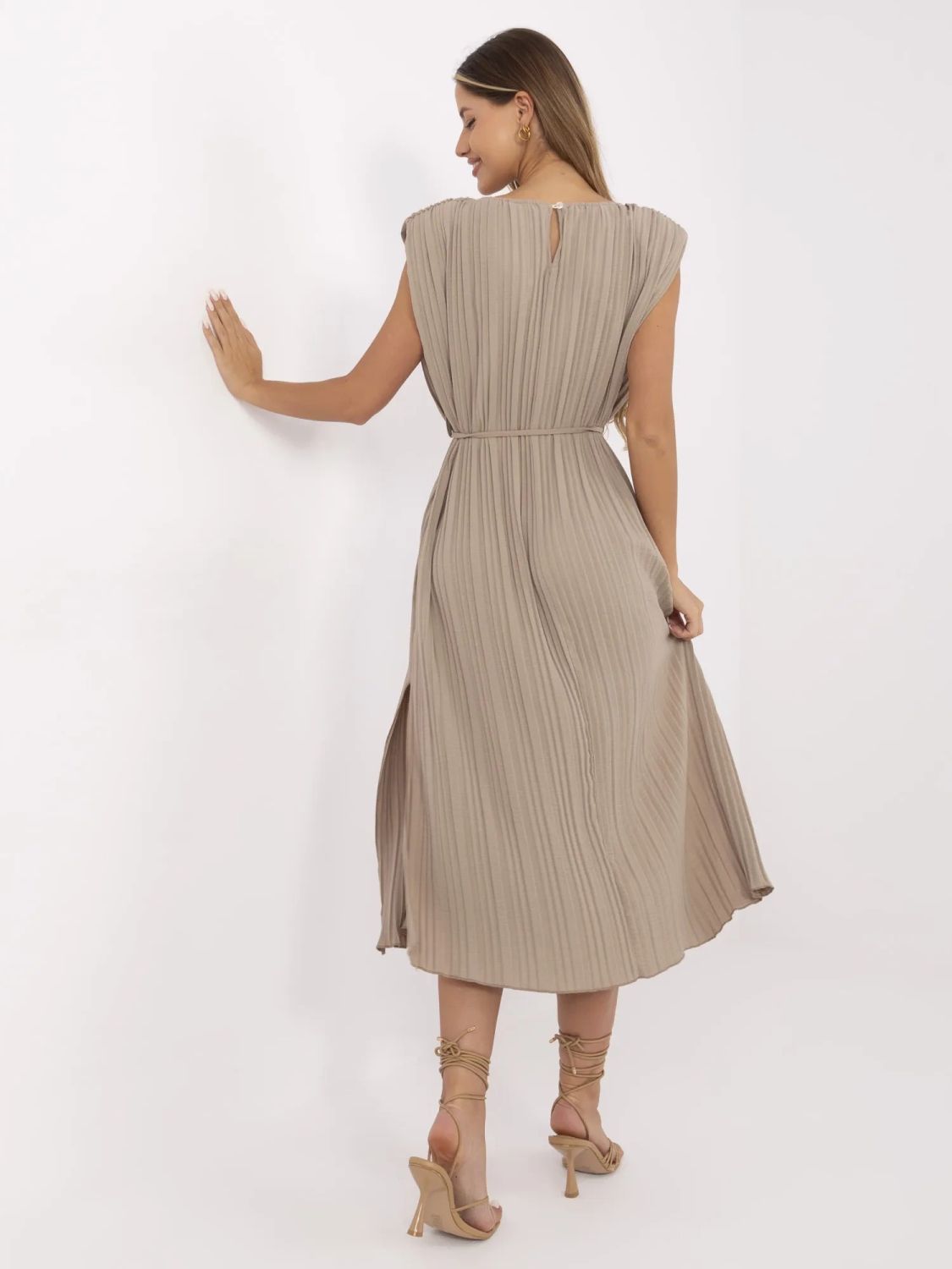 Beige Midi Dress with Belt