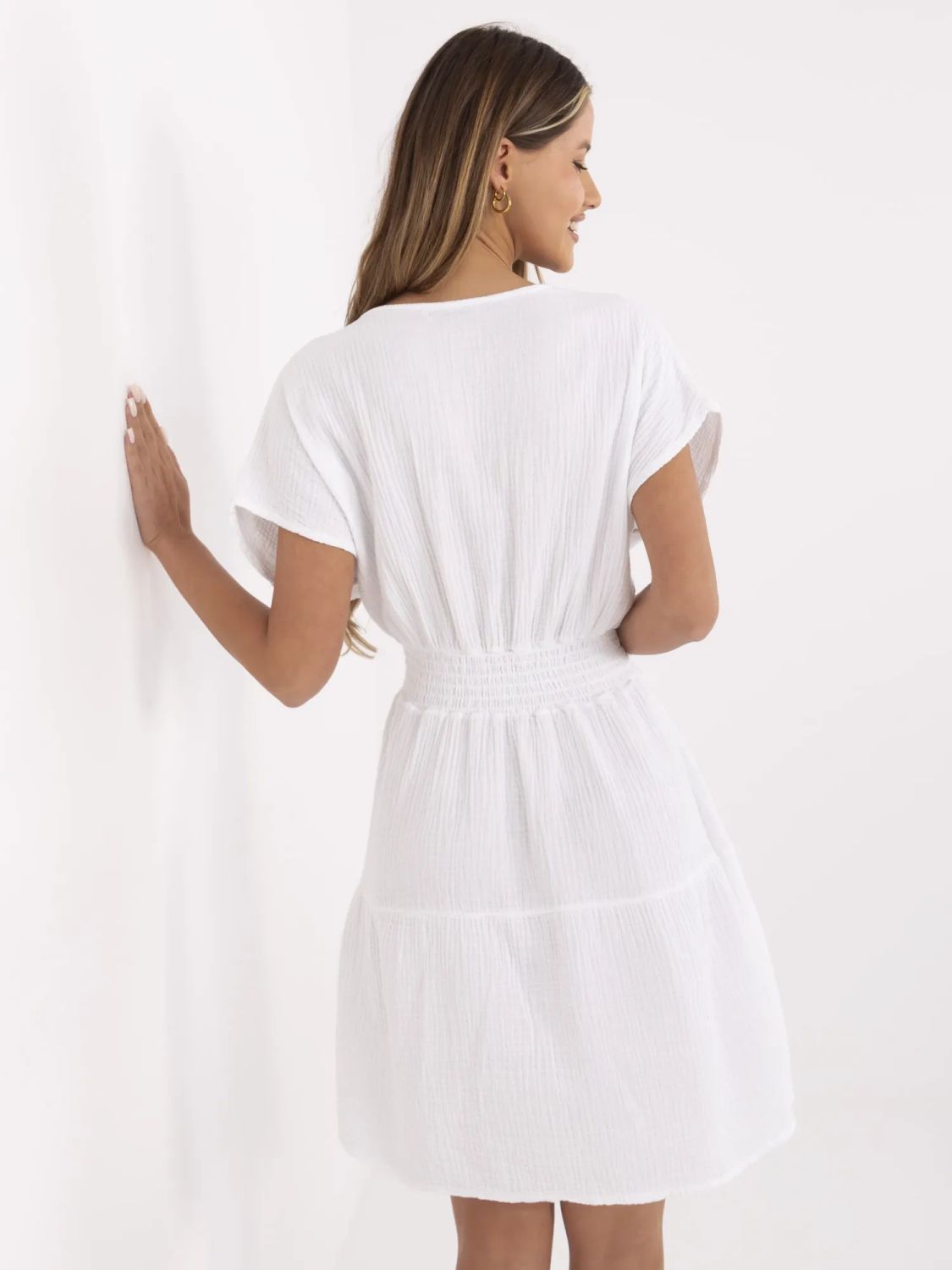 White Flared Dress with Short Sleeves
