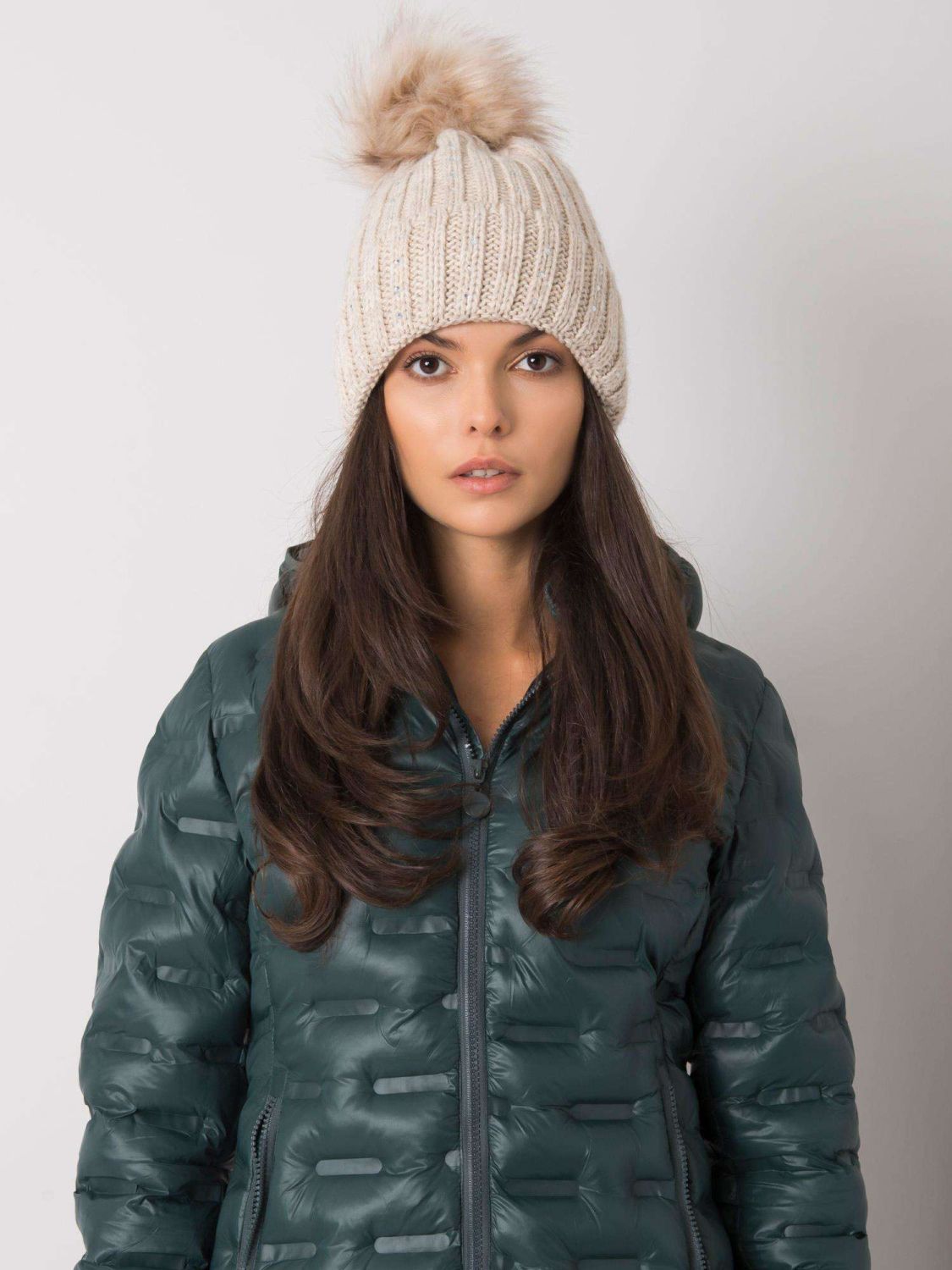 Beige Insulated Hat with Applications