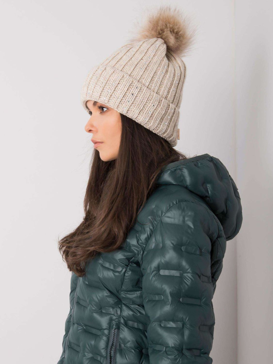 Beige Insulated Hat with Applications