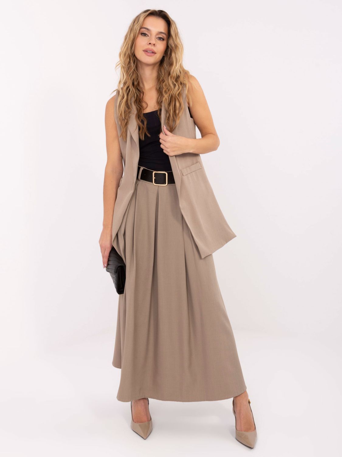 Beige elegant long vest with lining