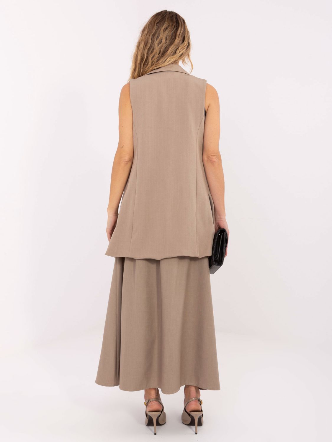 Beige elegant long vest with lining