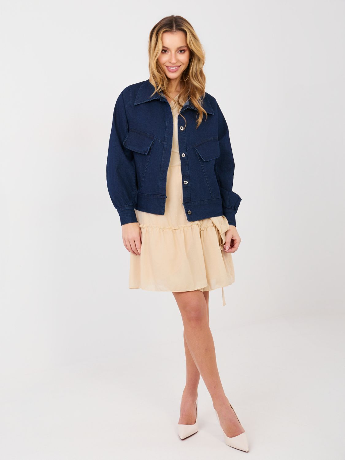 Beige wrap cocktail dress with appliqué