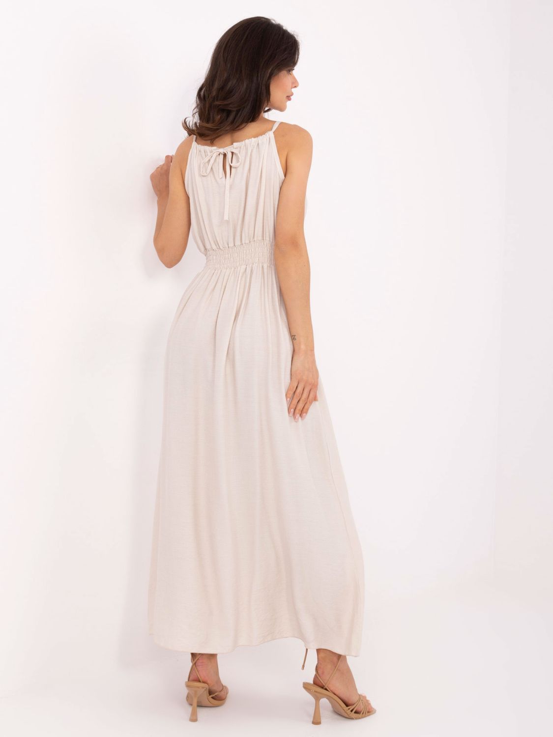 Beige Maxi Dress with Tie