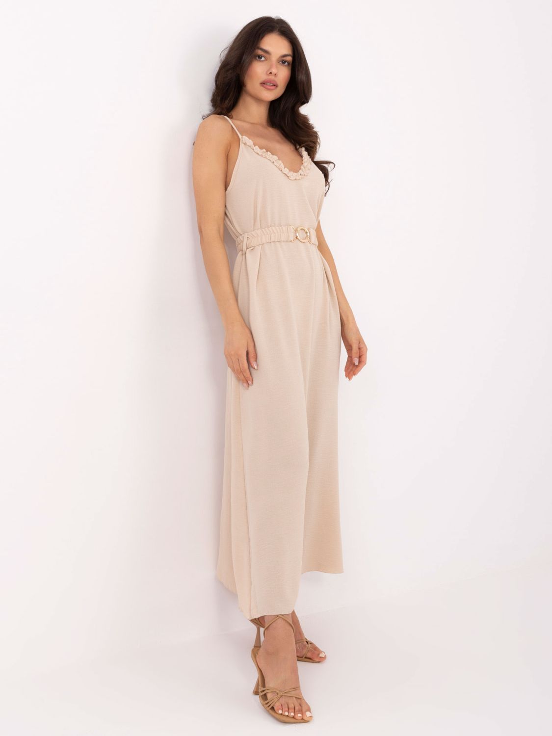 Beige Maxi Dress with Ruffles