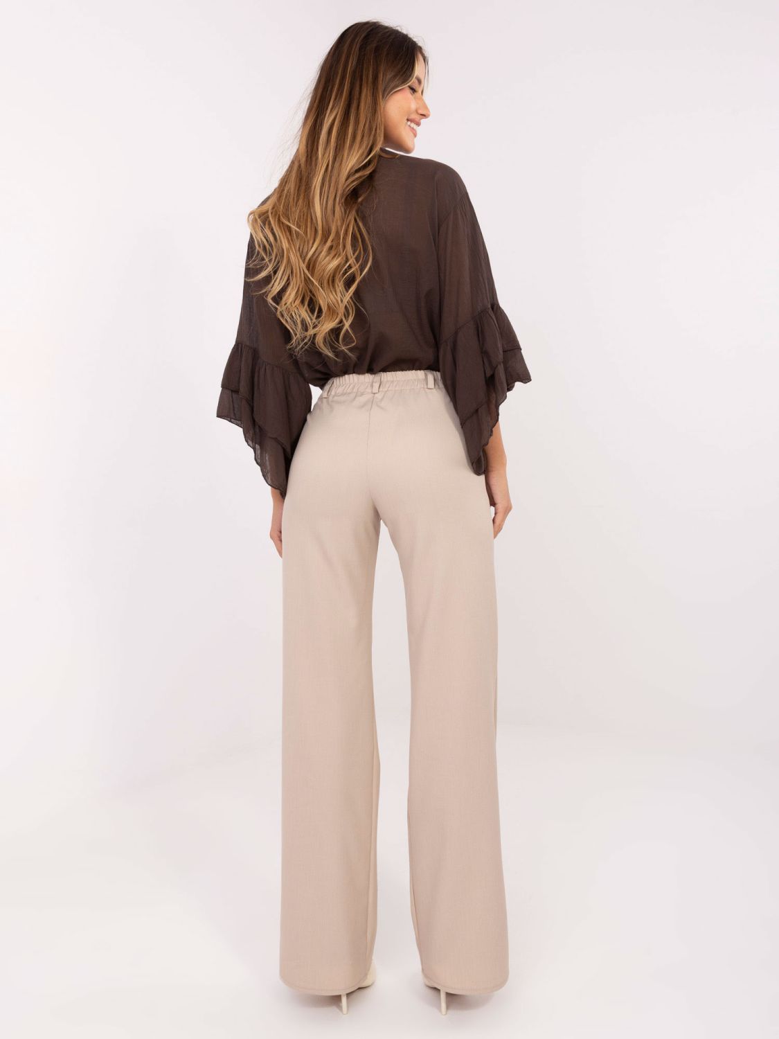 Beige elegant wide-leg cotton trousers