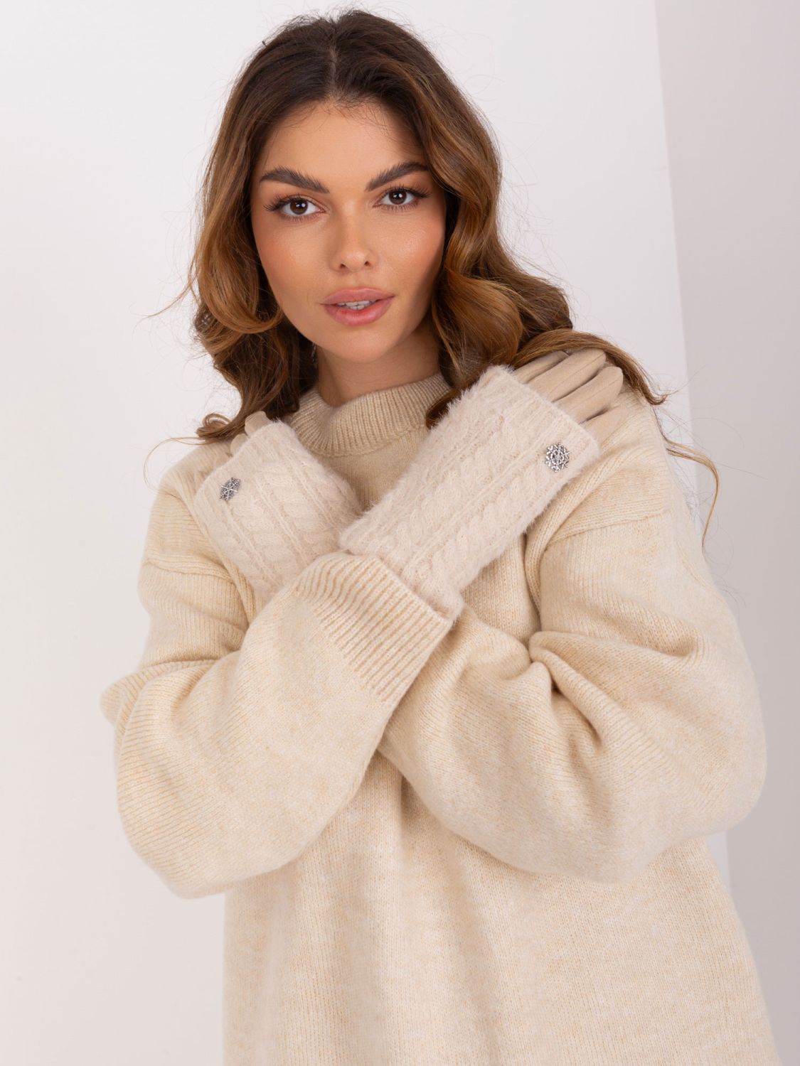 Beige Gloves with Modern Texture