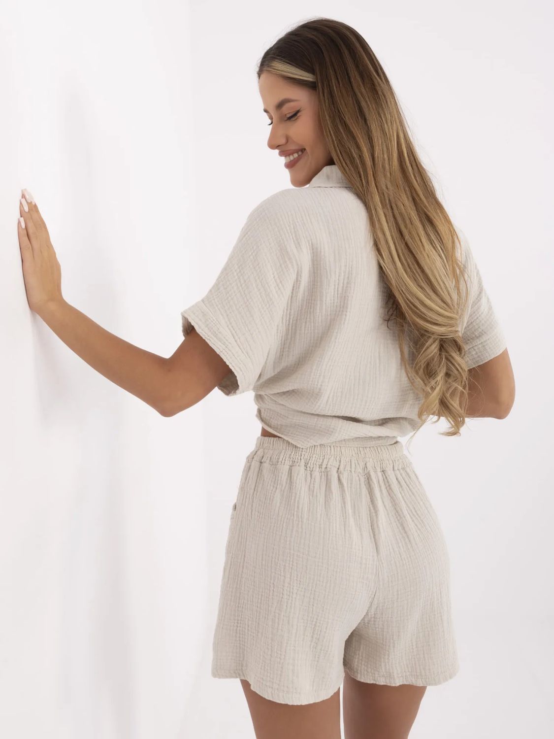 Beige High-Waisted Shorts