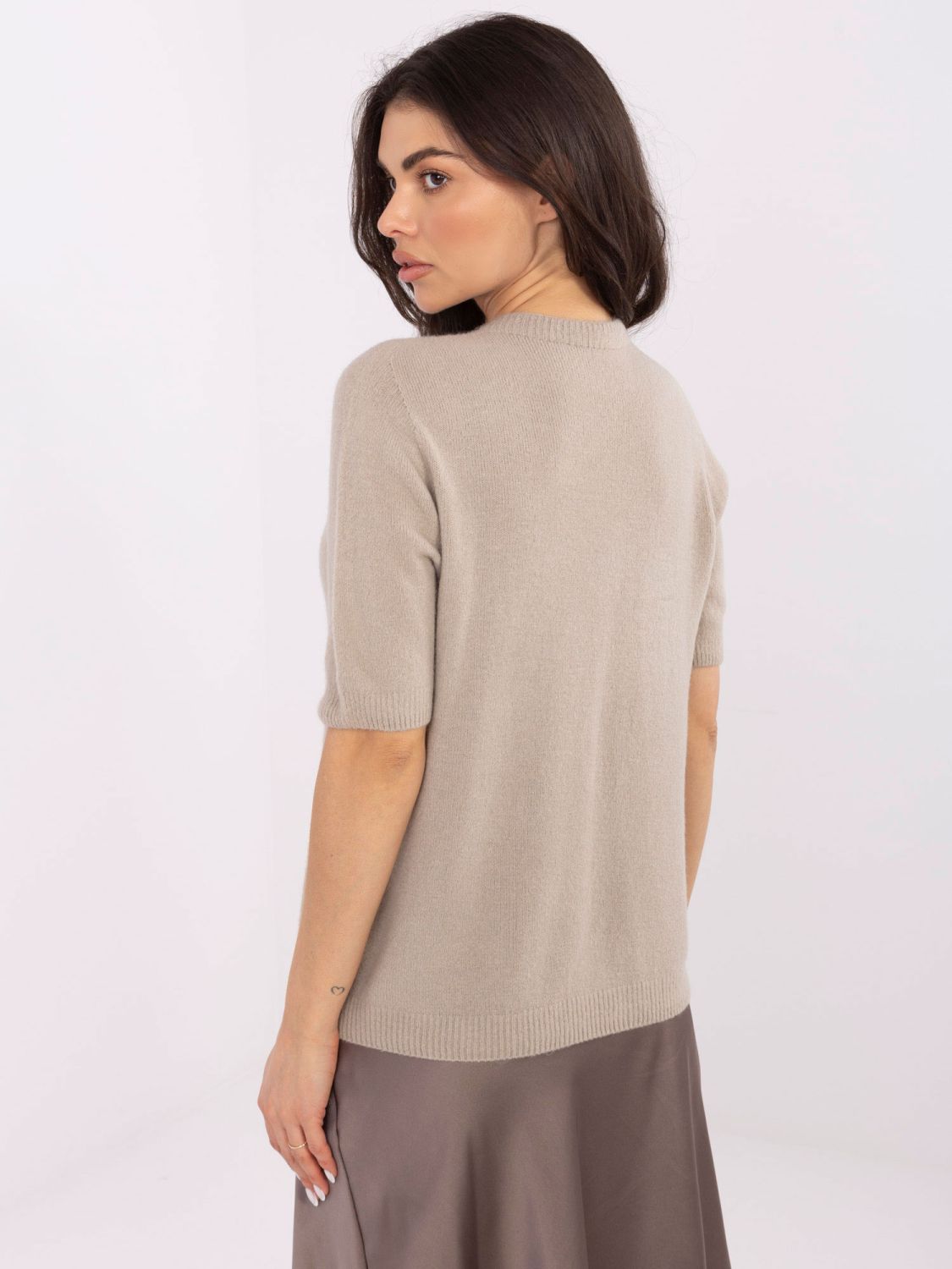 Beige knitted sweater with short sleeves