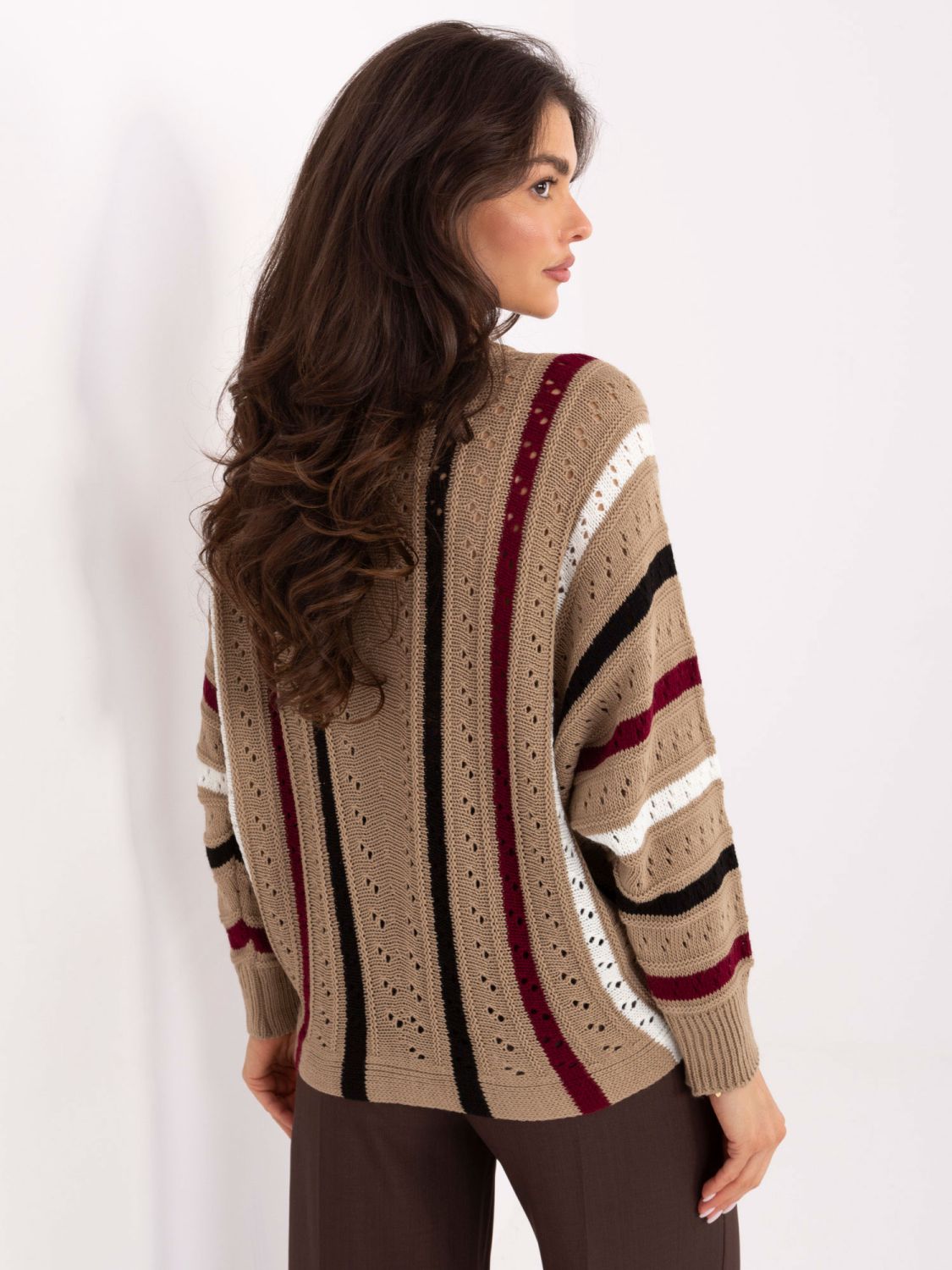 Beige openwork striped sweater