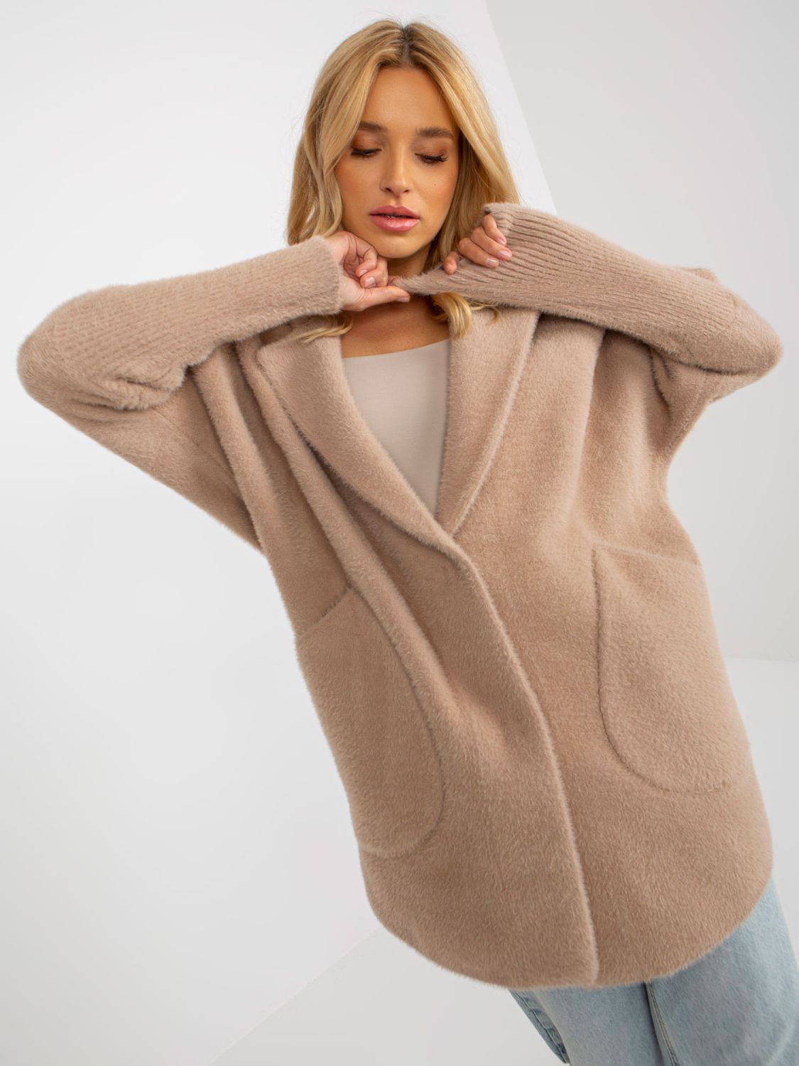 Beige Loose Alpaca Wool Coat