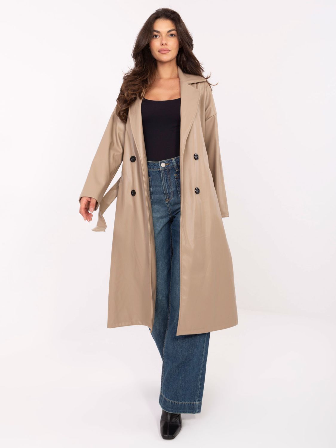 Beige transitional coat with belt