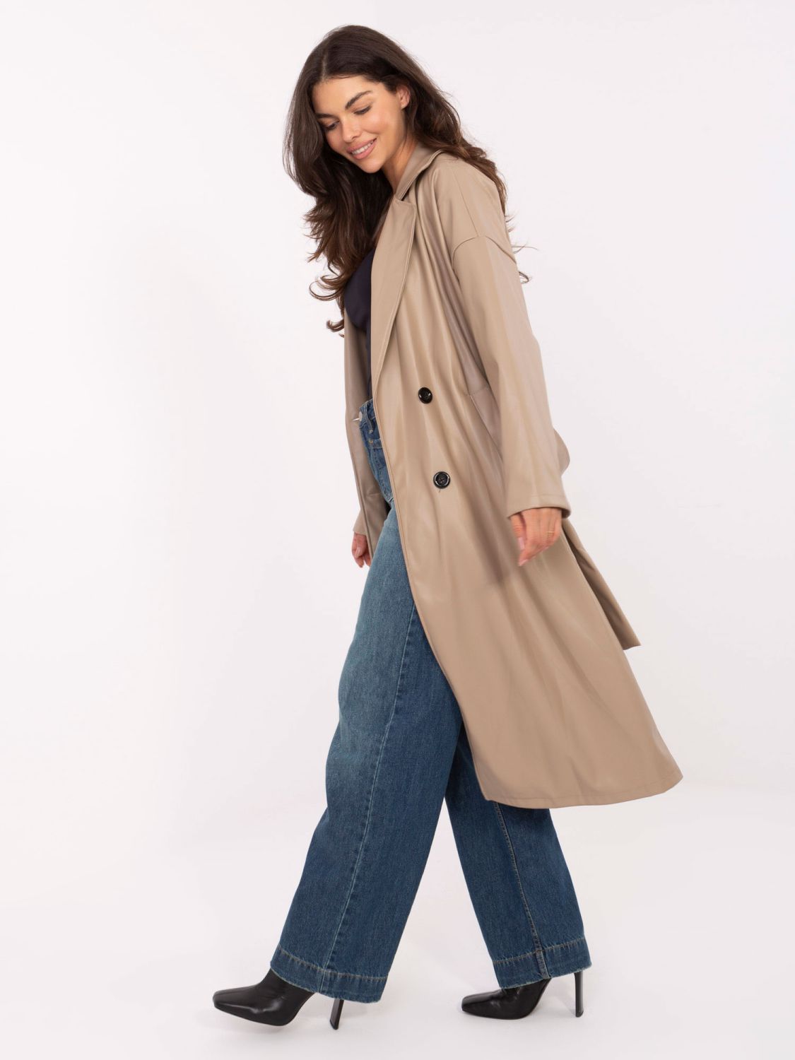 Beige transitional coat with belt