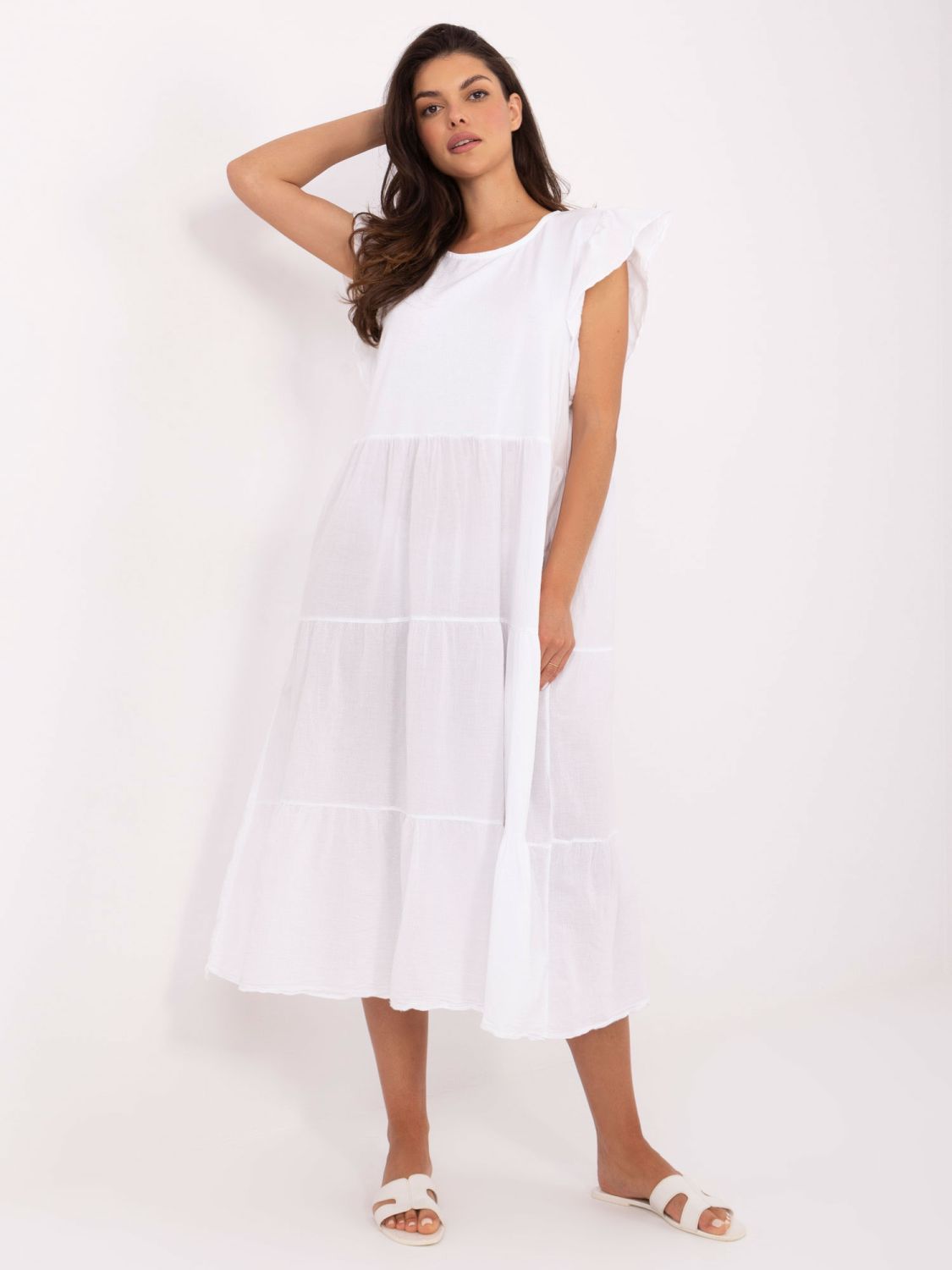 White Oversize Dress with Ruffle