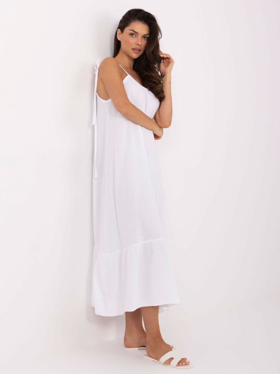 White Flared Dress with Tie