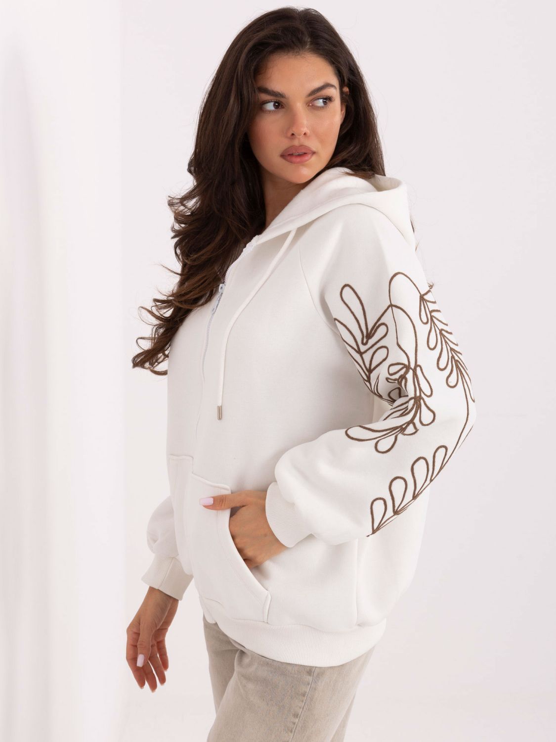 White Hoodie with Embroidery