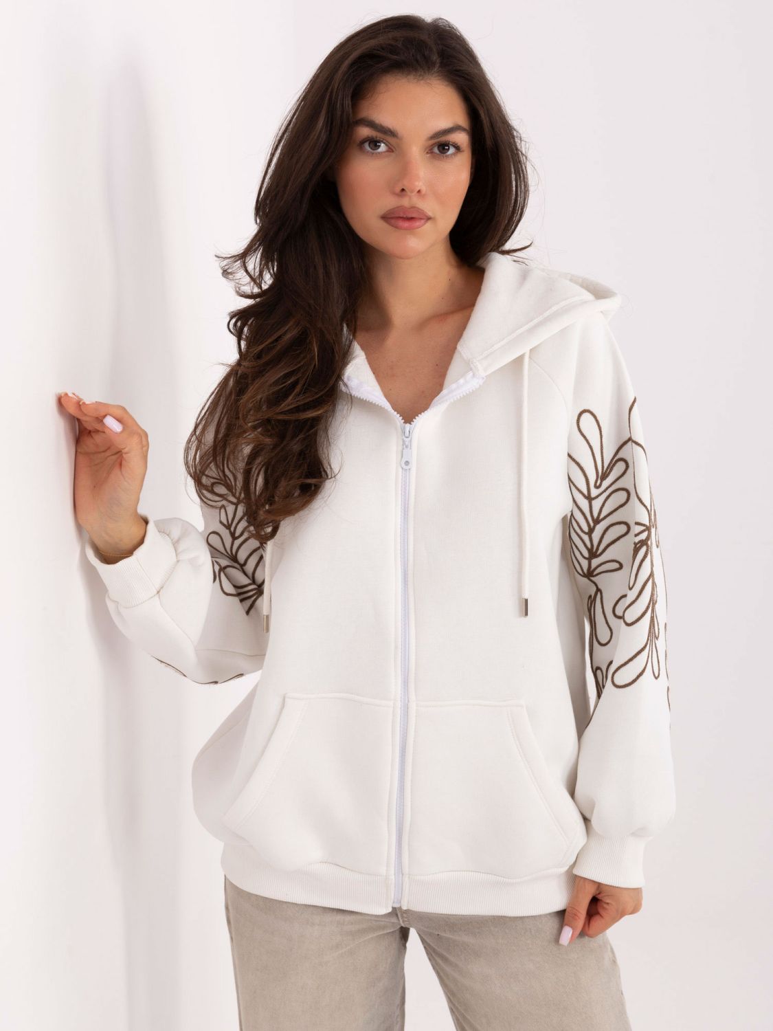 White Hoodie with Embroidery