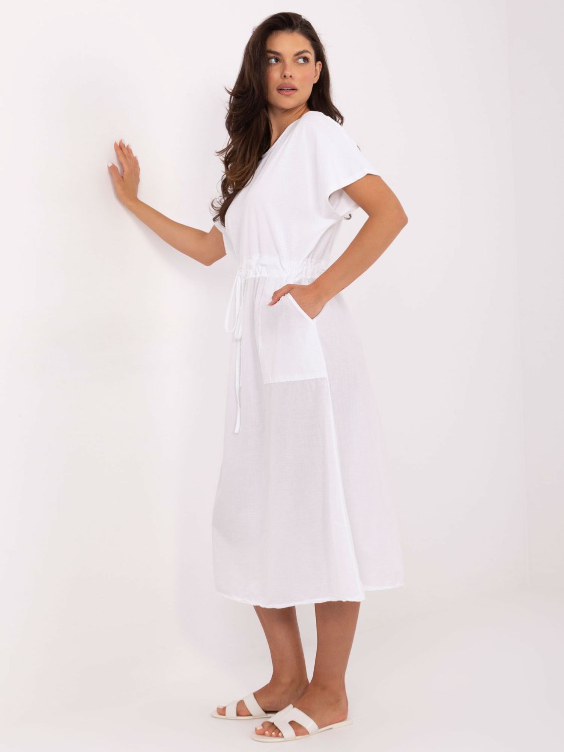 White Flared Dress with Short Sleeves