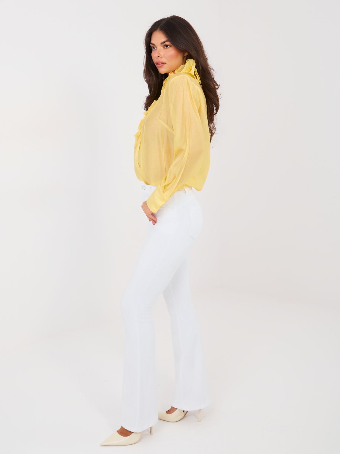 White Wide-Leg High-Waisted Jeans
