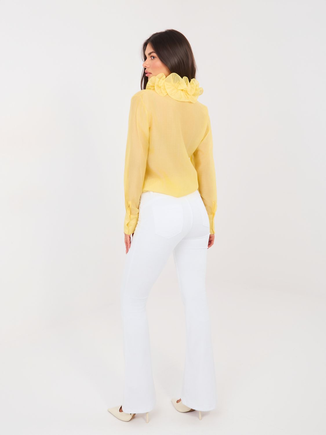 White Wide-Leg High-Waisted Jeans