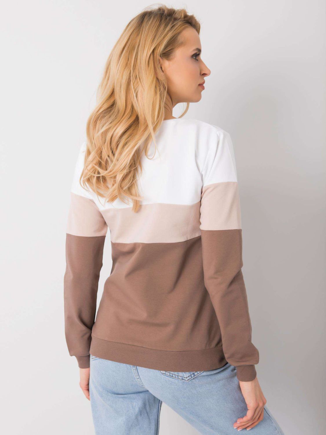 White-brown women's sweatshirt with round neckline