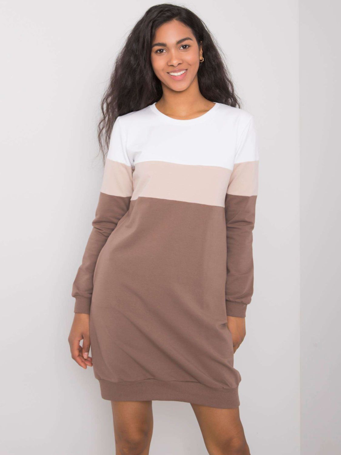 Brown cotton sweatshirt dress with pockets