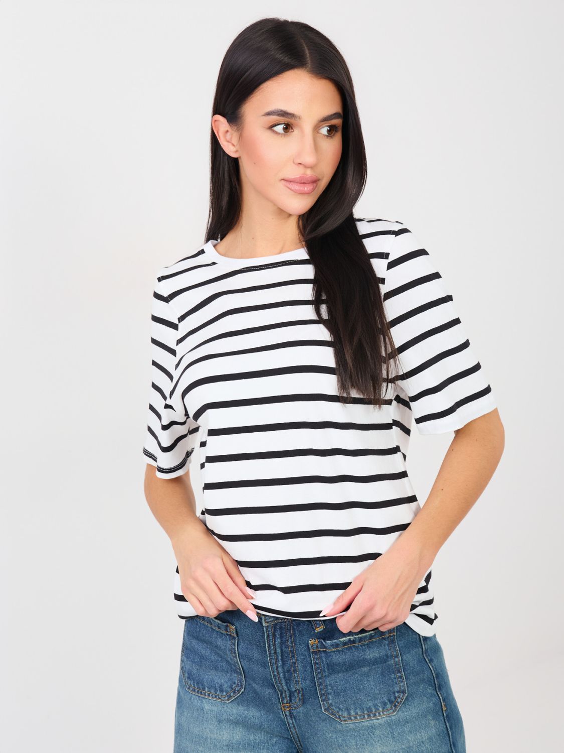 White striped T-shirt with short sleeves