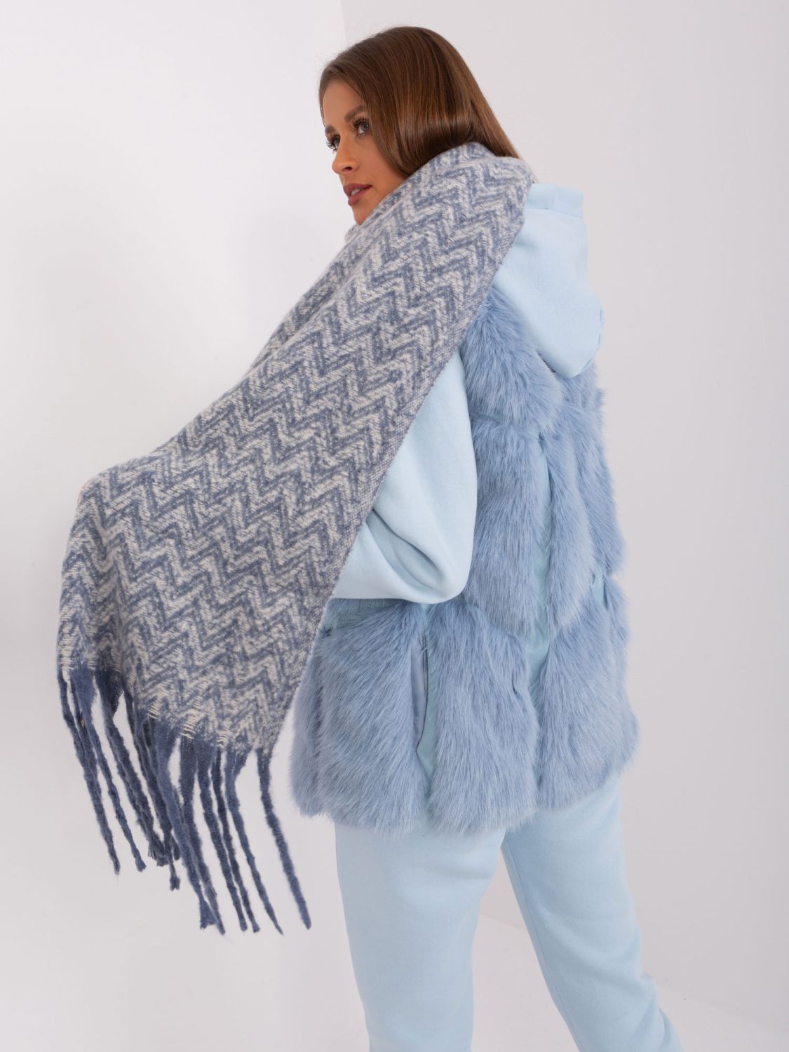 White-Blue Women's Scarf with Fringes