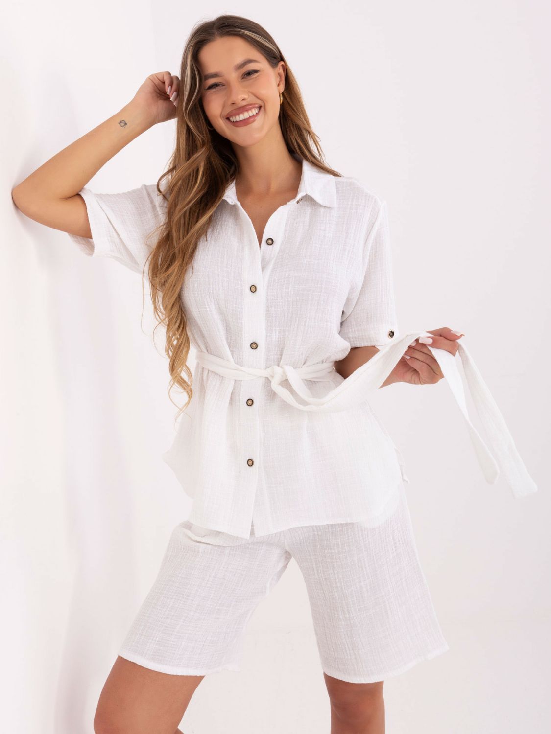 White Blouse and Shorts Set