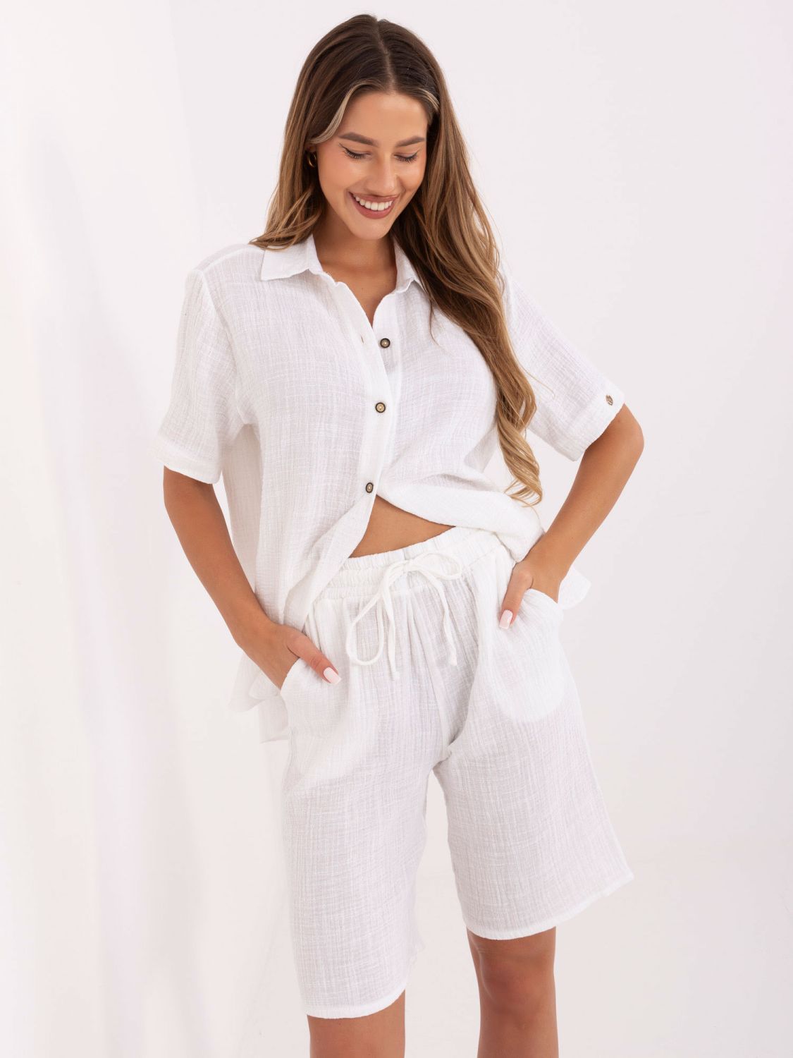 White Blouse and Shorts Set