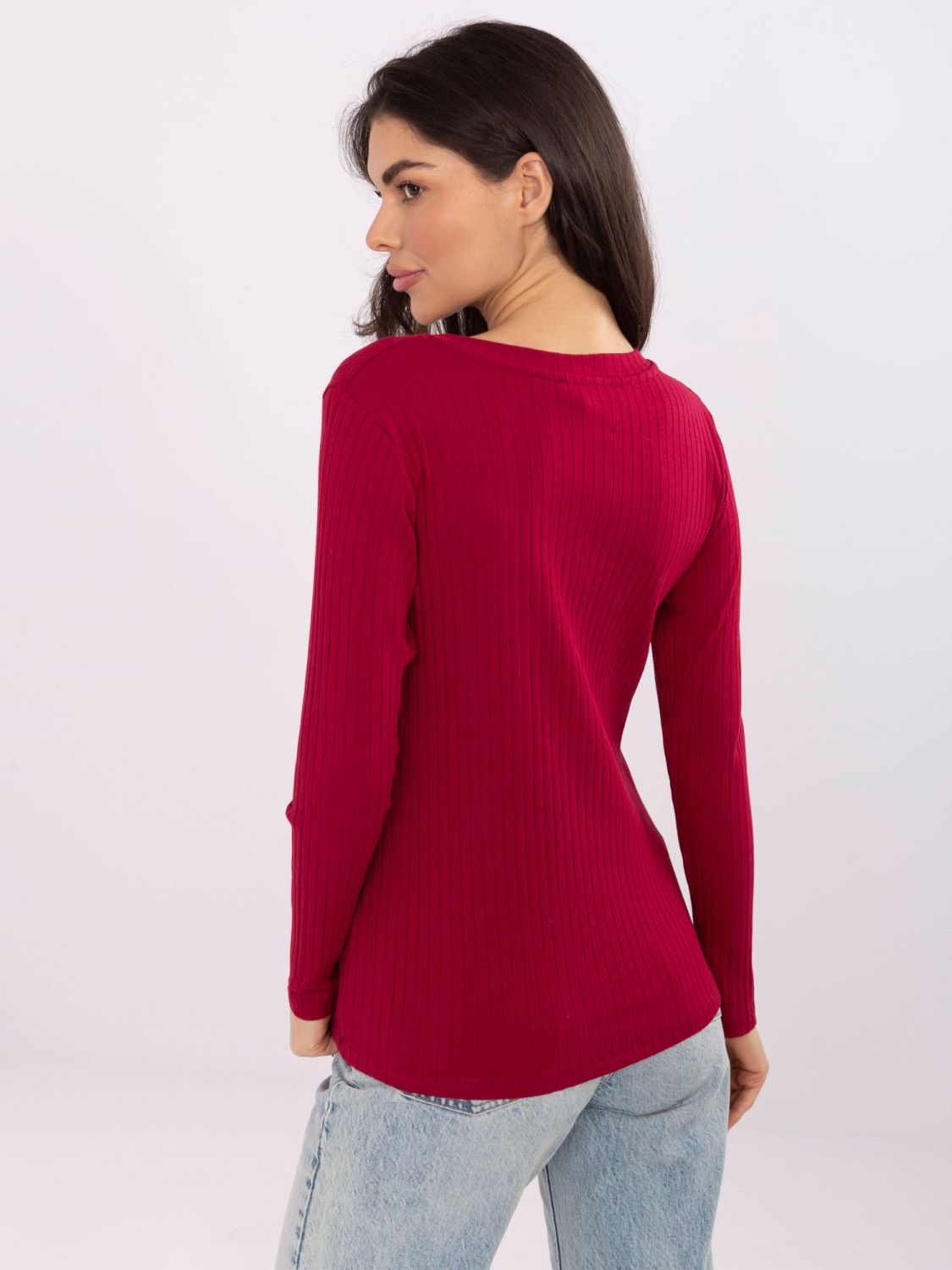 Burgundy blouse with embroidery and V-neck