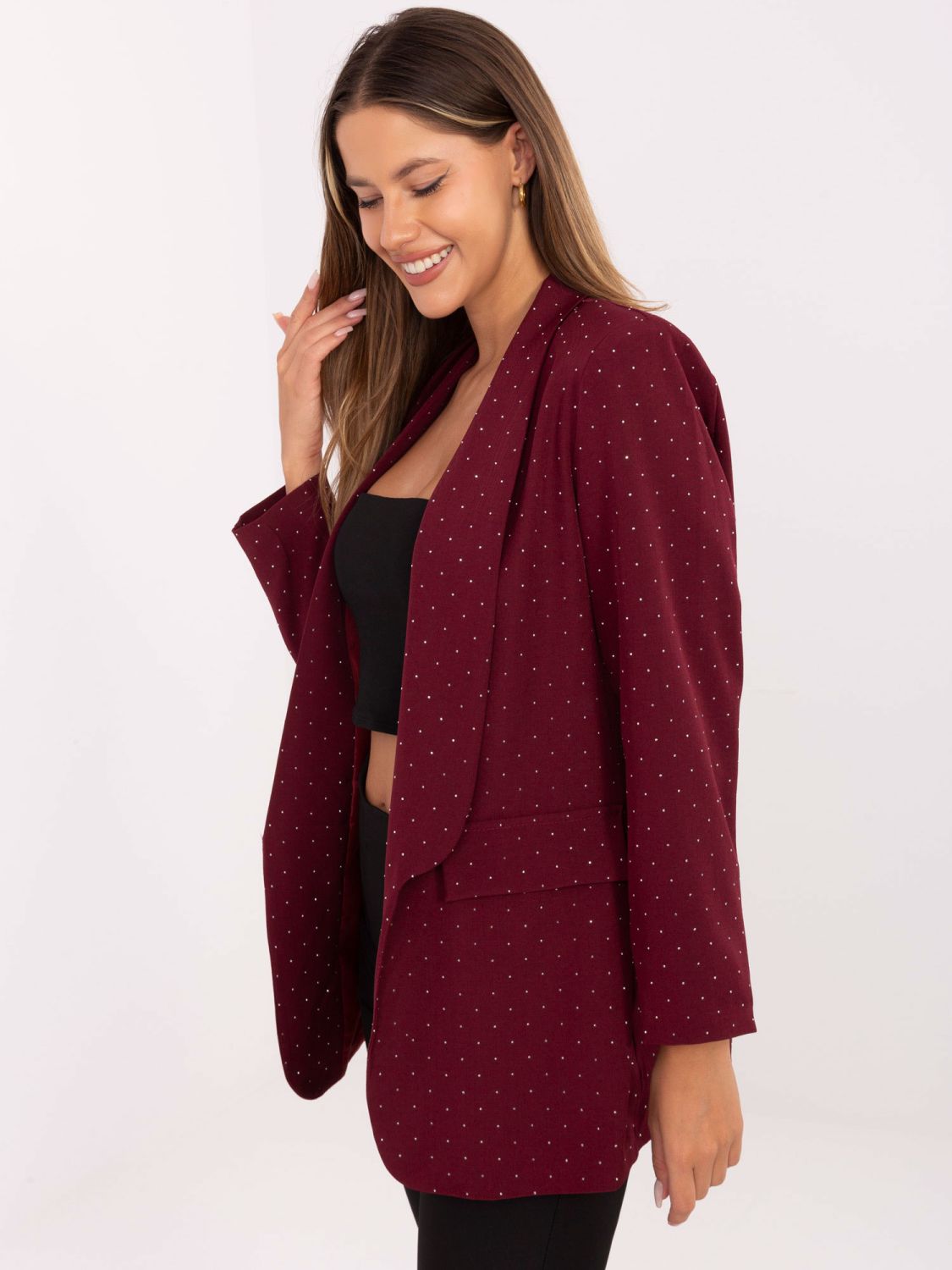 Elegant burgundy blazer with appliqué and lining