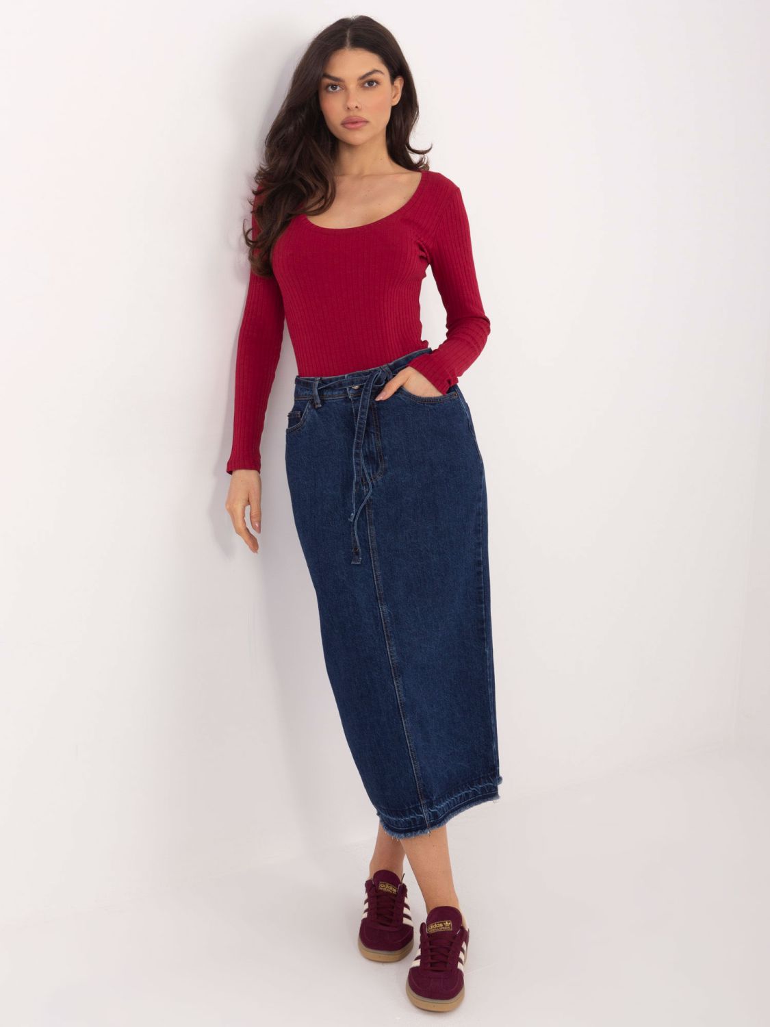 Burgundy ribbed long sleeve bodysuit