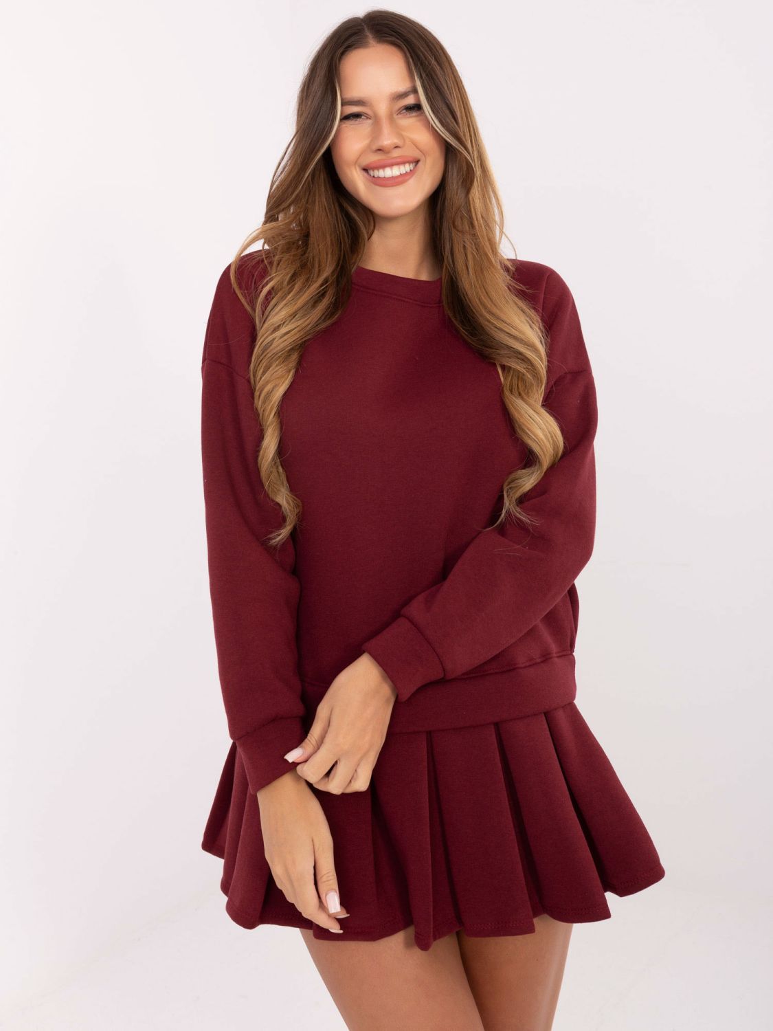 Burgundy flared cotton mini dress