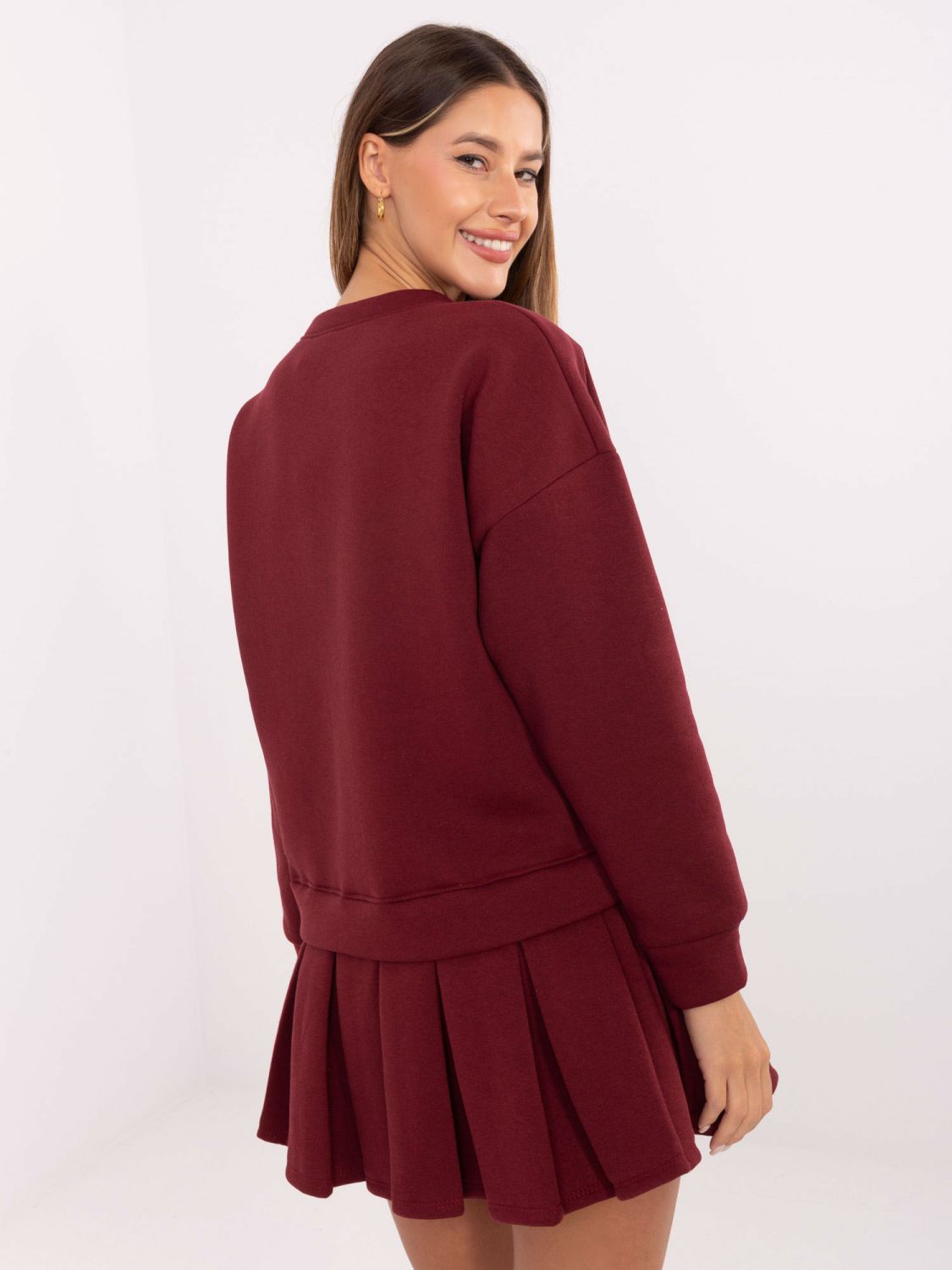 Burgundy flared cotton mini dress