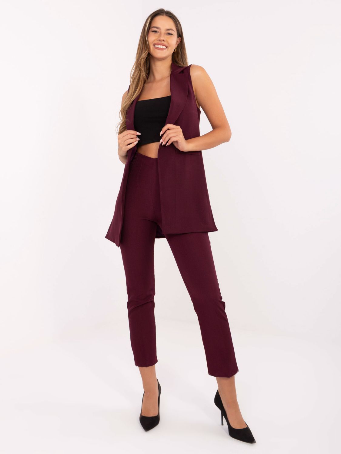 Long elegant burgundy vest with lining