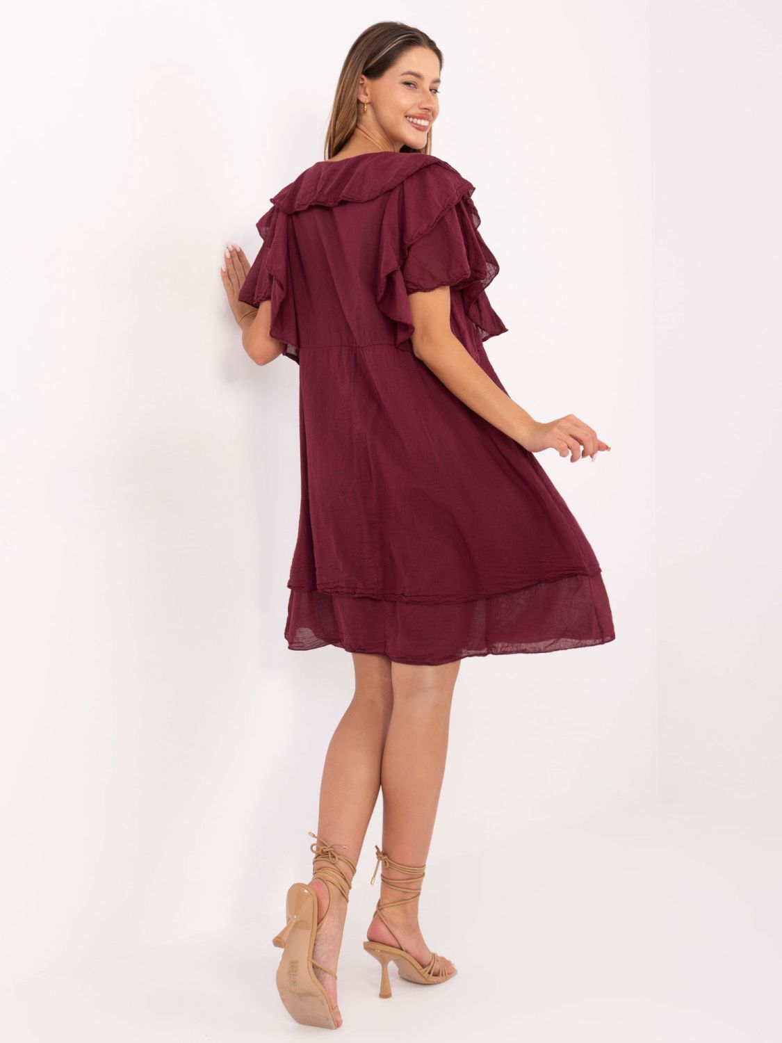 Oversize dress with short sleeves in burgundy