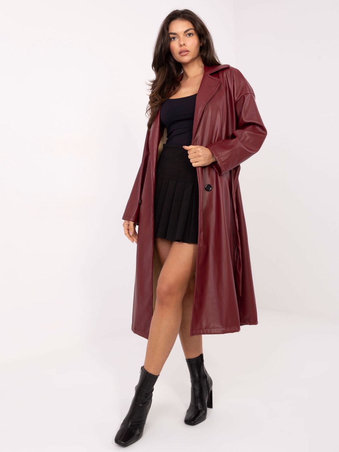 Burgundy transitional coat with belt