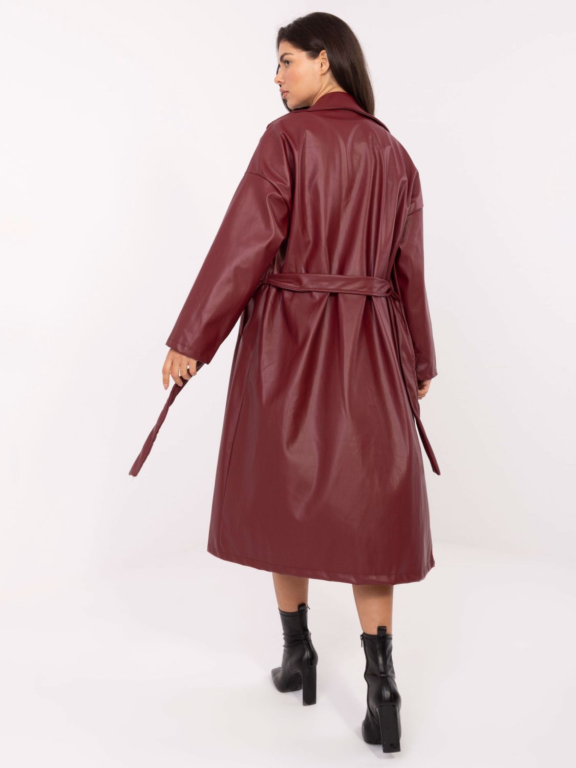 Burgundy transitional coat with belt