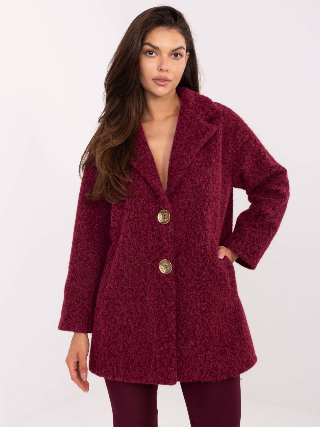 Elegant Transitional Coat in Burgundy