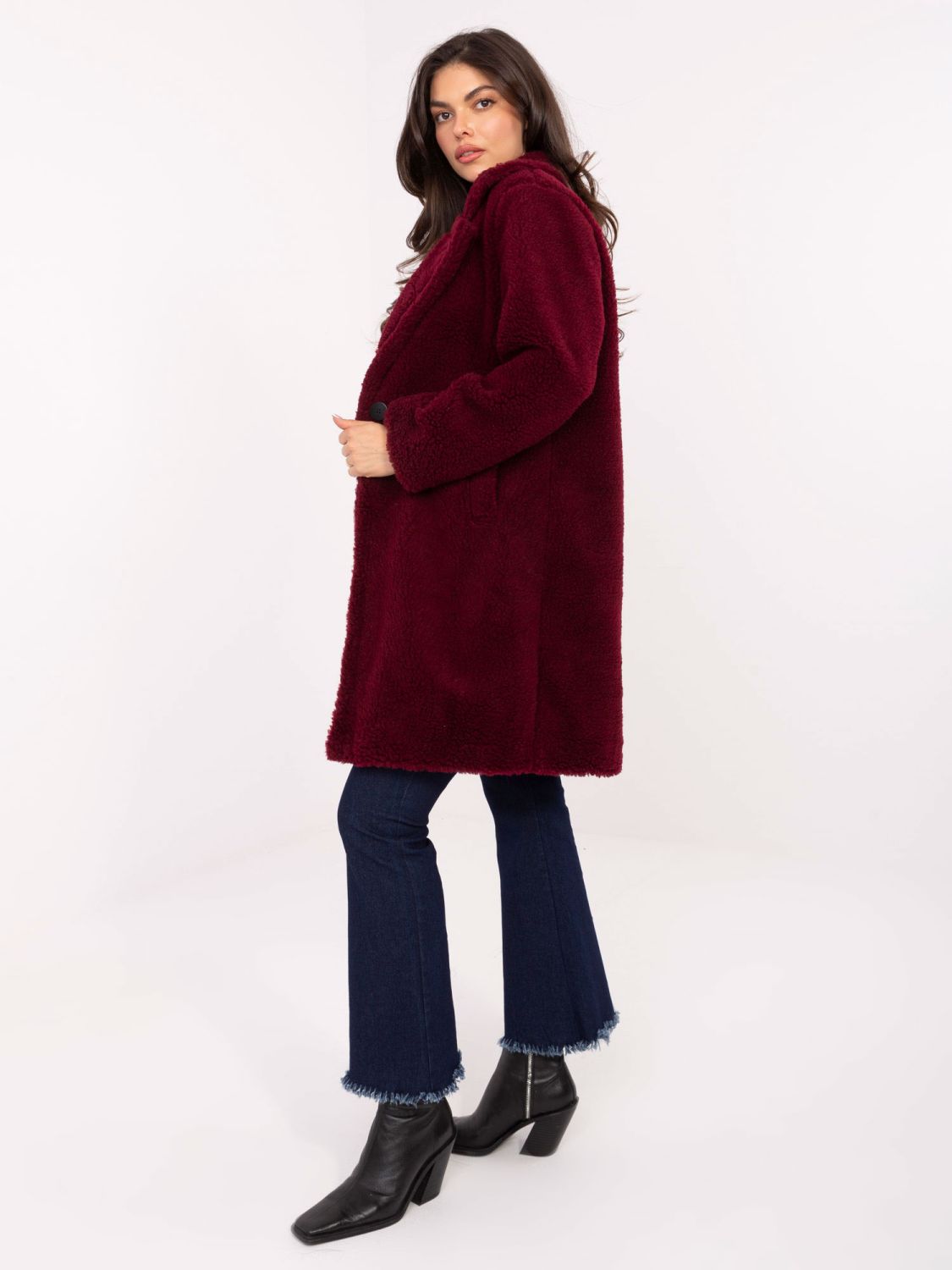 Burgundy coat with lining and pockets