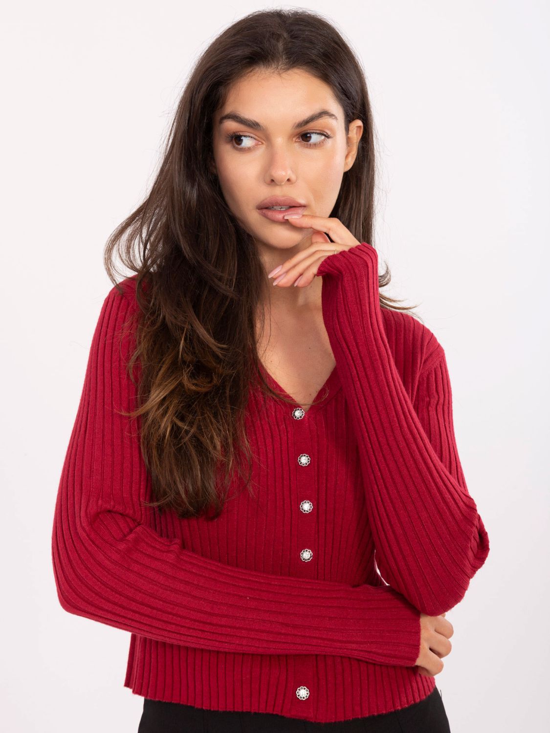 Elegant Bordeaux Sweater with V-Neck